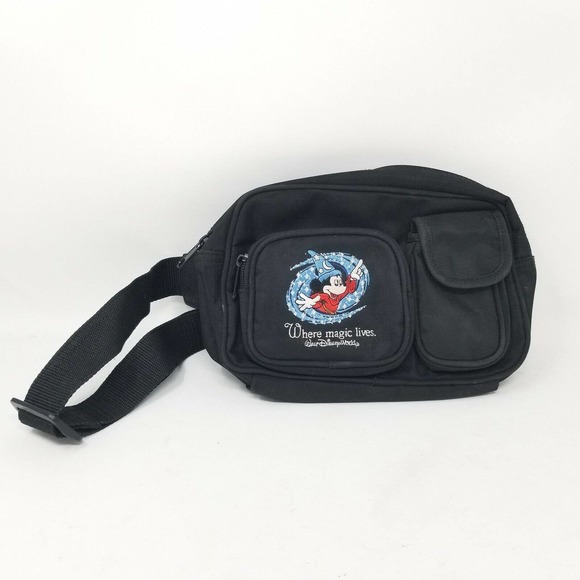 Disney Walt Disney World embroidered fanny pack waist bag black mickey magic - Picture 10 of 12